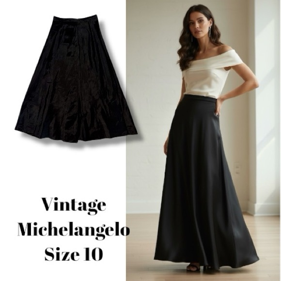 Michelangelo Vintage Skirt Formal Black Satin Maxi Classic Glamour Women’s 10 - Picture 11 of 16